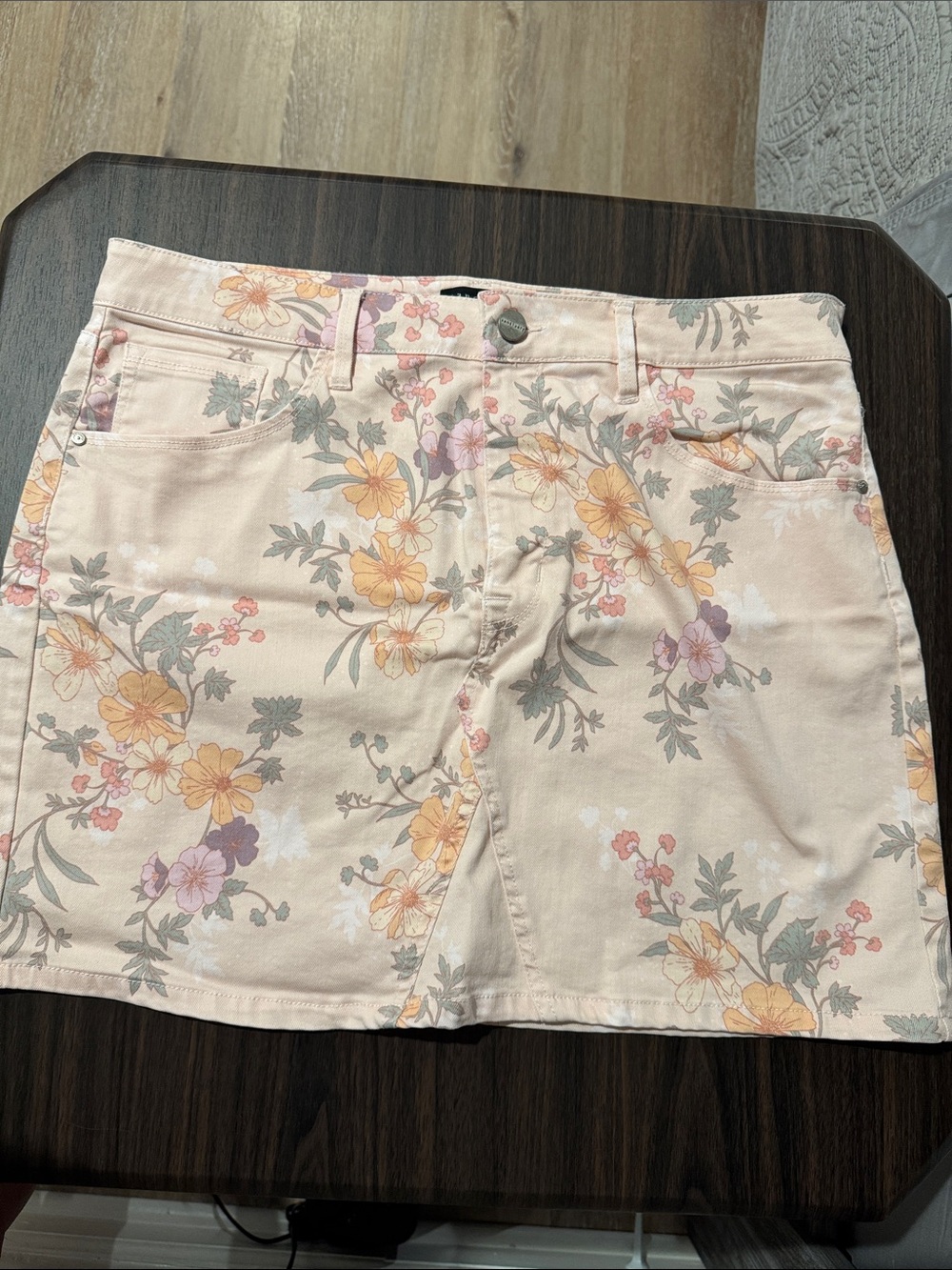 Sanctuary Floral Mini Skirt in Blush Pink with Peach and Lavender Accents
